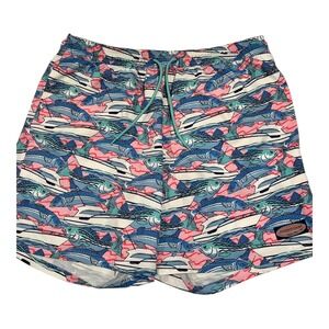Vineyard Vines Men's L‎ Swim Trunks Fish Print Drawstring Lined Pockets Blue